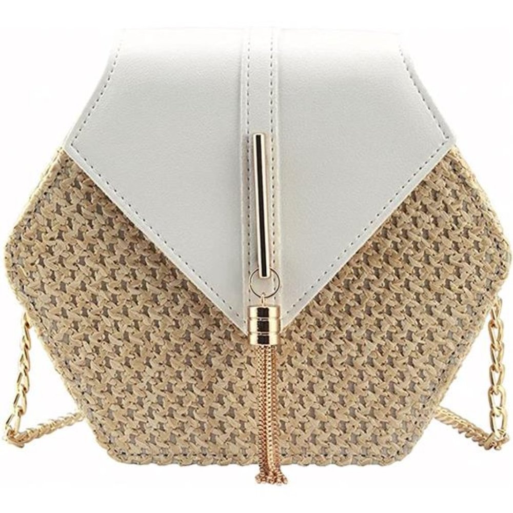 Women's Crossbody Bag Cute Straw Shoulder Bag White